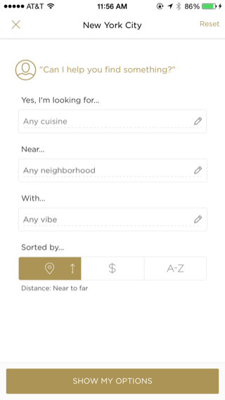 Reserve iPhone filter screenshot